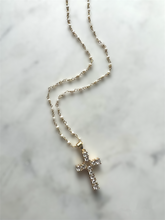 Load image into Gallery viewer, Little Crystal Pearl Cross Necklace
