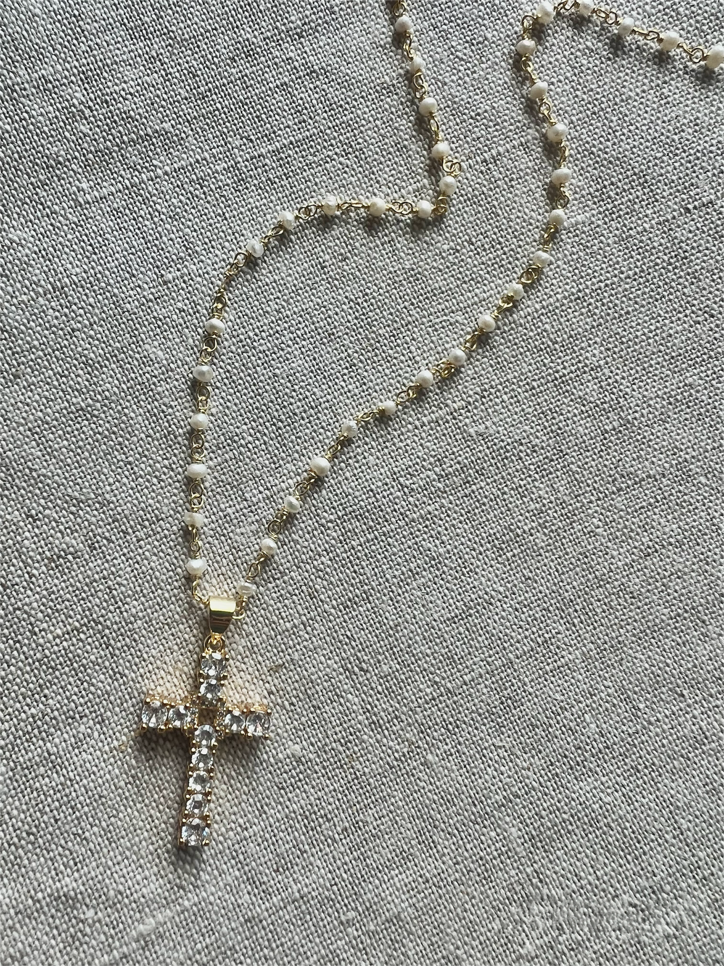 Little Crystal Pearl Cross Necklace