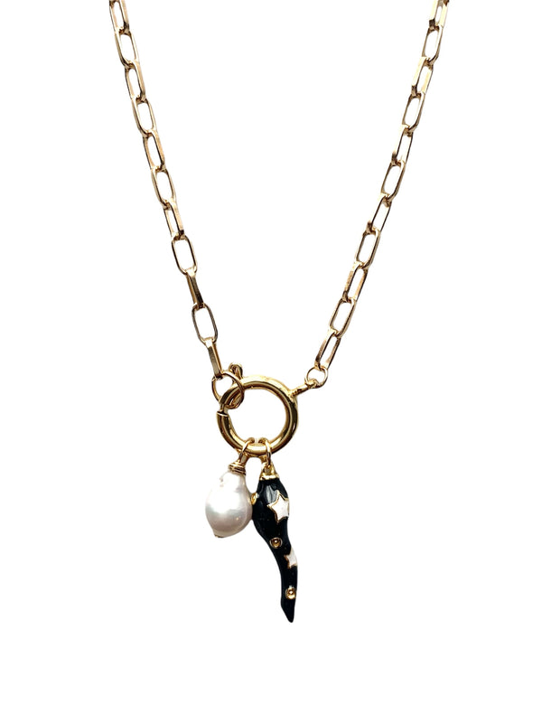 Black Horn Charm Necklace