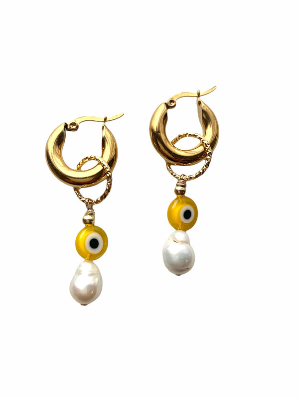 Yellow Eyes Pearl Earrings