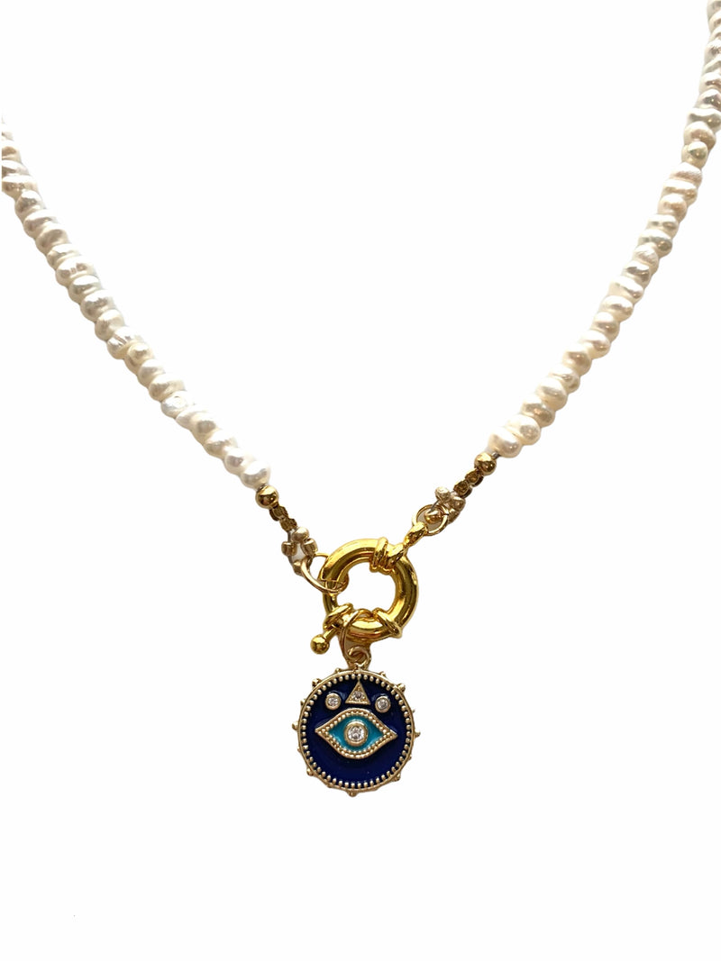 Pearl Navy Eye Necklace