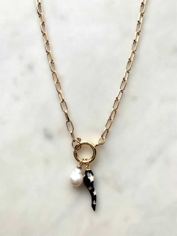 Black Horn Charm Necklace